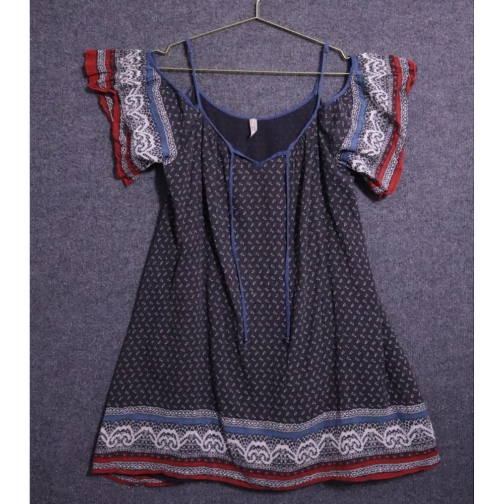 Free People Dress Women Medium Gray Multi Off The Shoulder SS Lightweight EUC